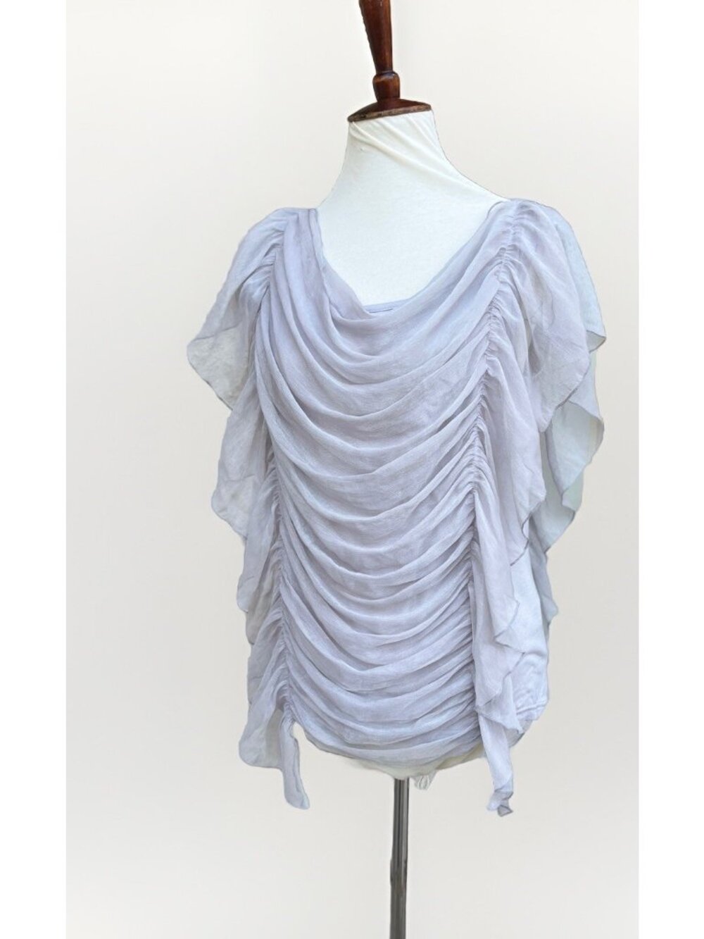 RYU Women's Gray Ruched Sleeveless Draped Top Layered Ruffle Size L NWT - Picture 7 of 7